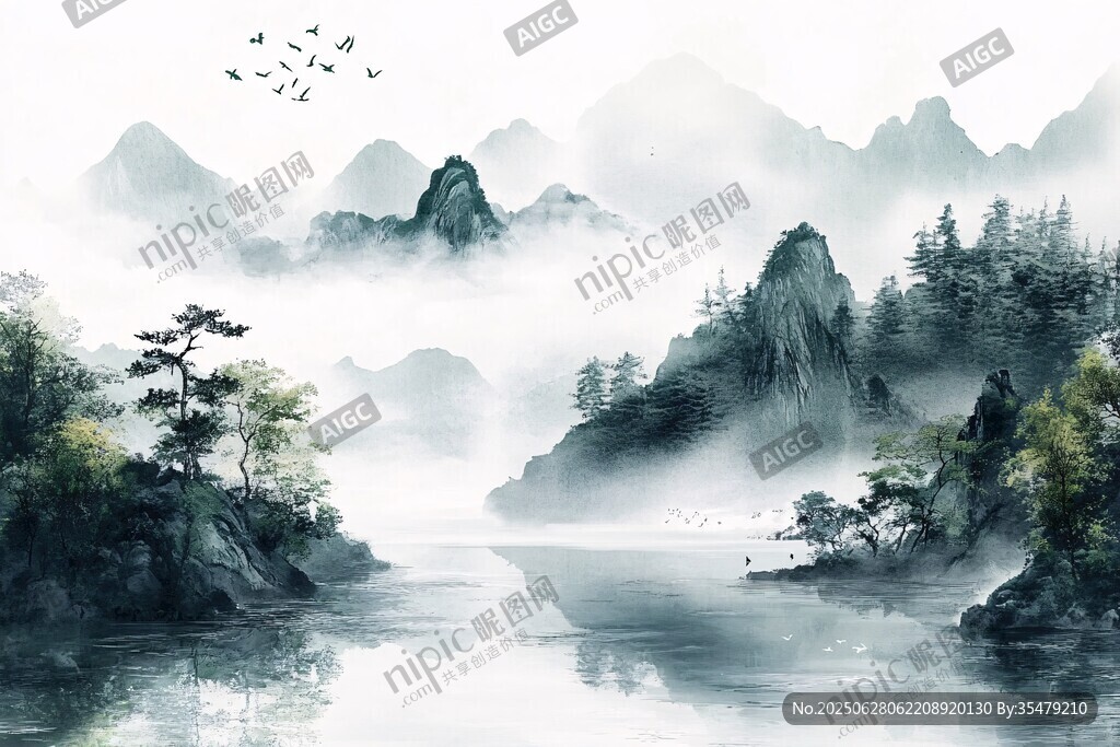 水墨山水間 飛鳥伴江景