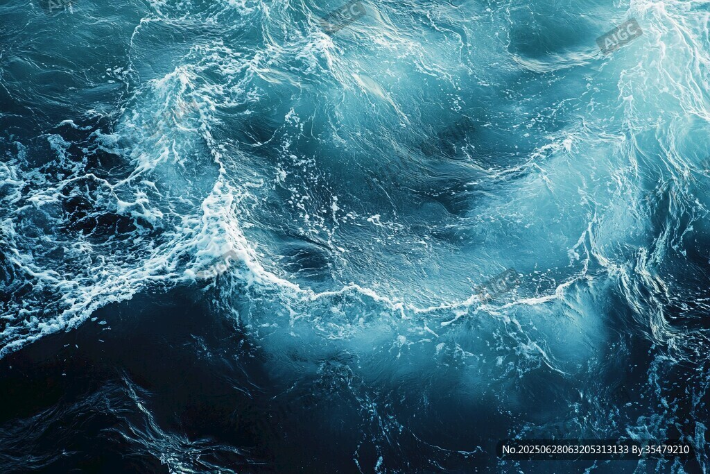 藍(lán)色洶涌海浪的震撼瞬間