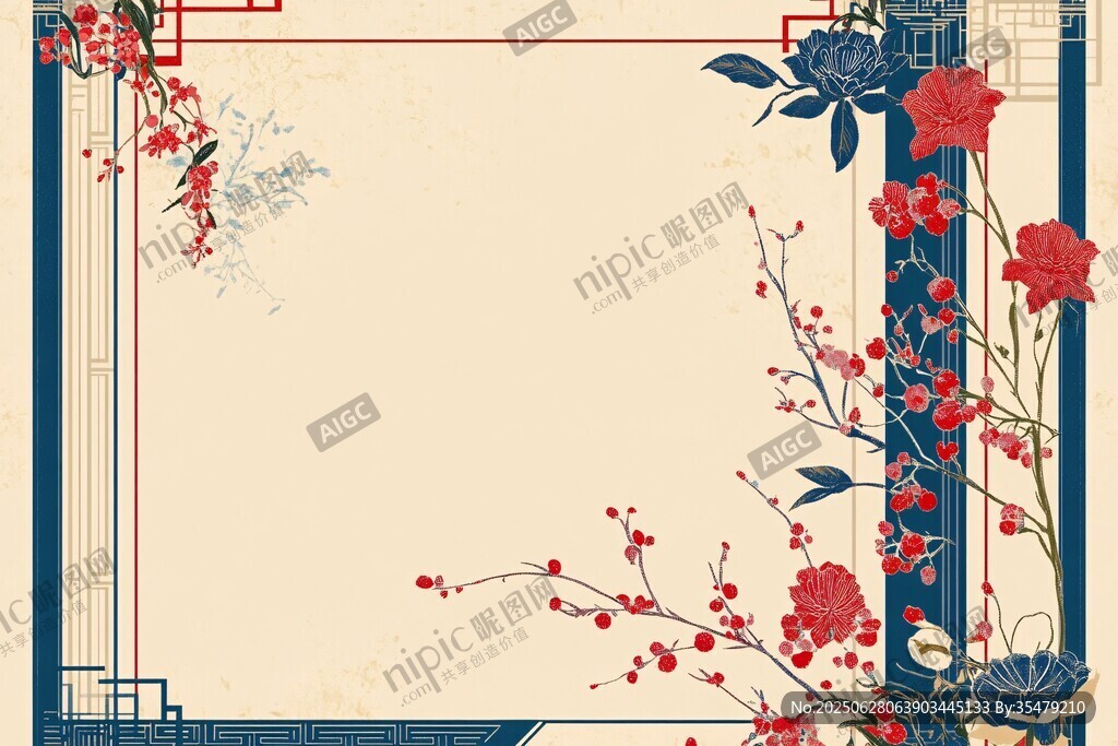 中式花卉邊框古風(fēng)背景圖
