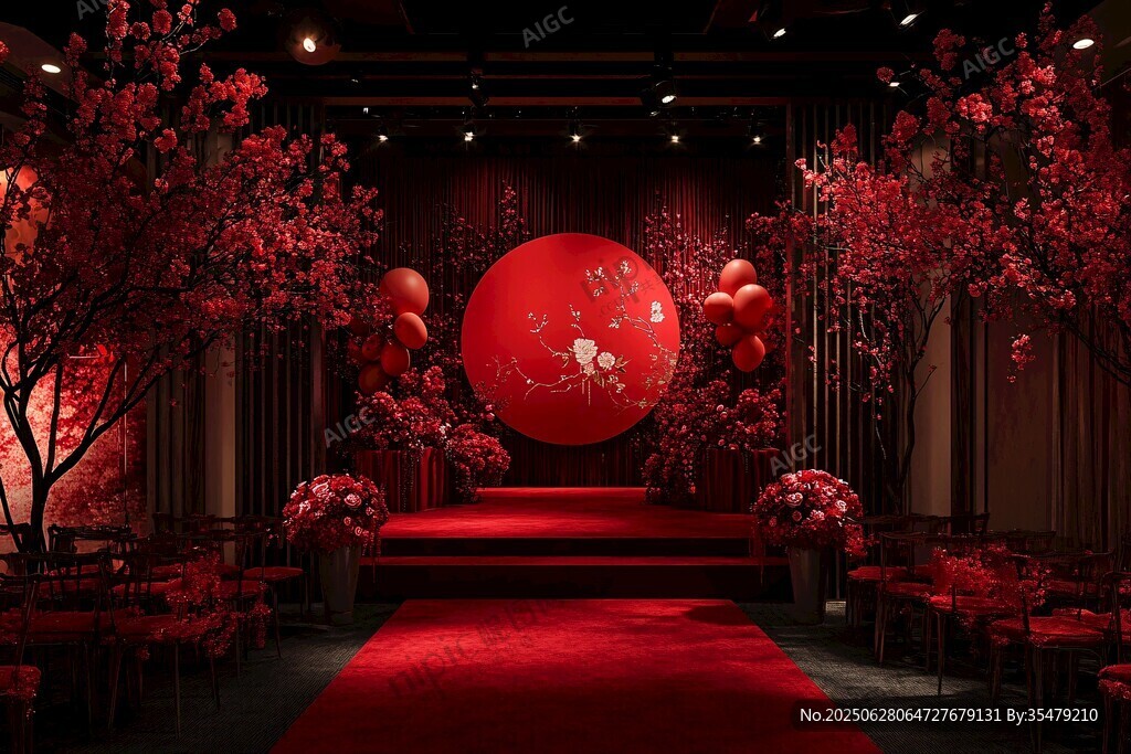 中式浪漫紅色主題婚禮現場