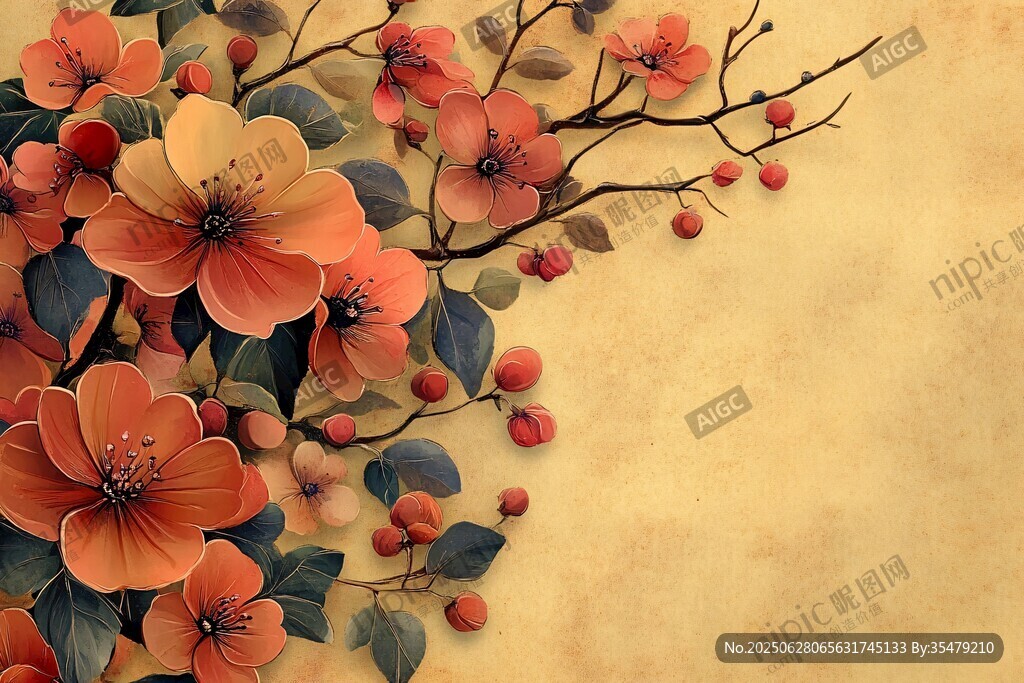 復(fù)古風(fēng)花卉枝頭綻放