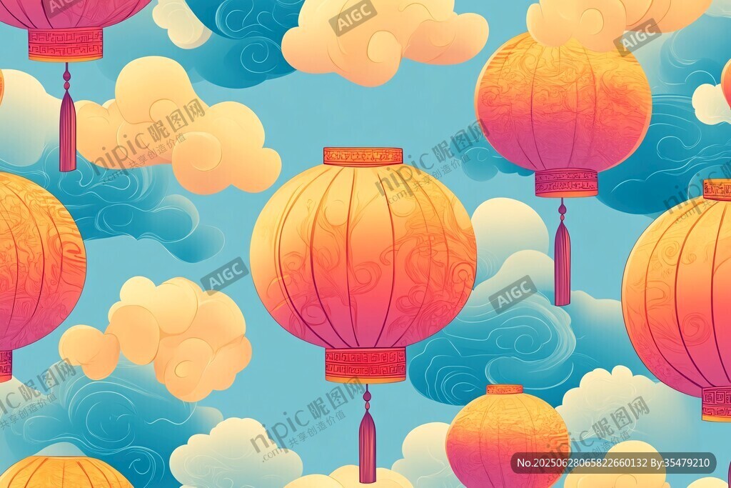 燈籠云海夢(mèng)幻背景圖