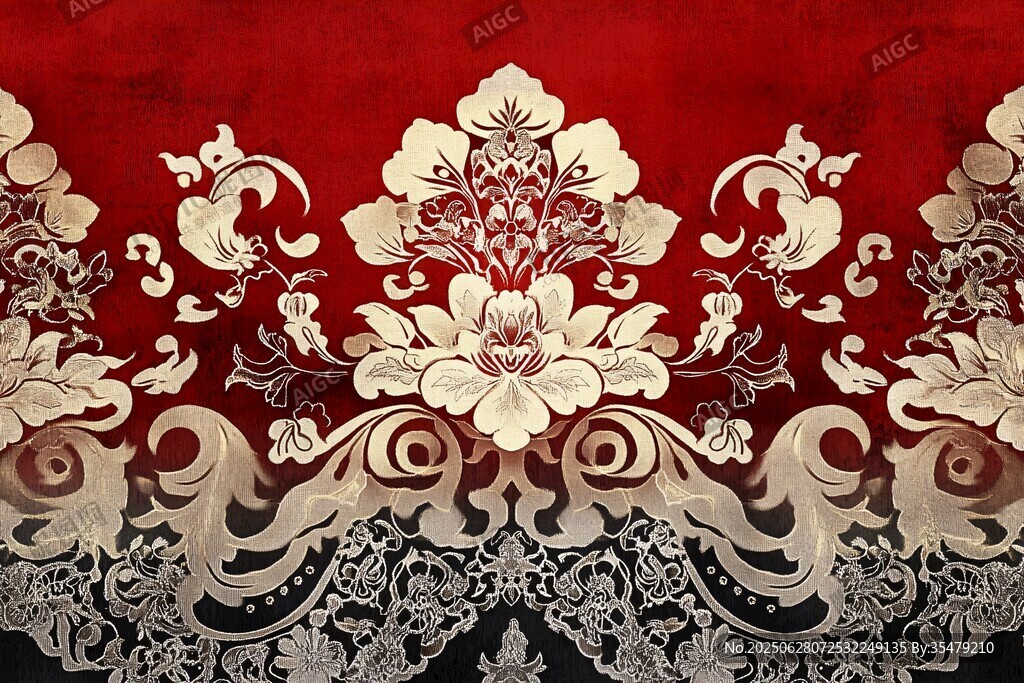 紅色錦緞中式花卉圖案