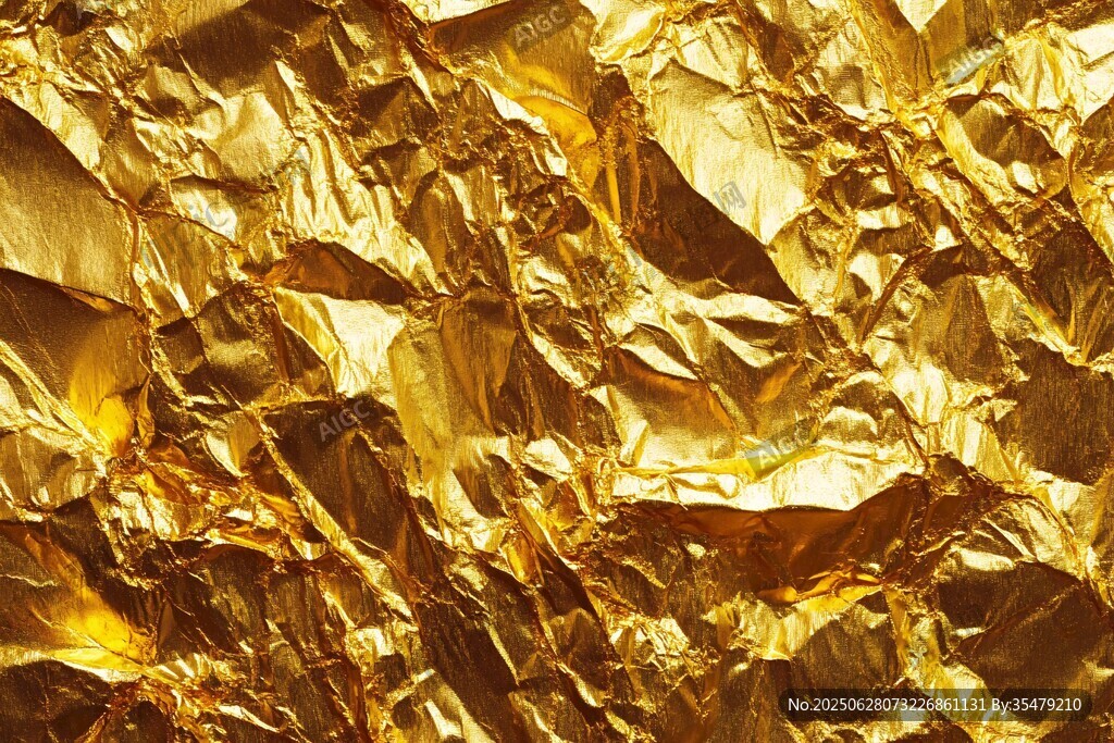 金色褶皺箔紙紋理特寫