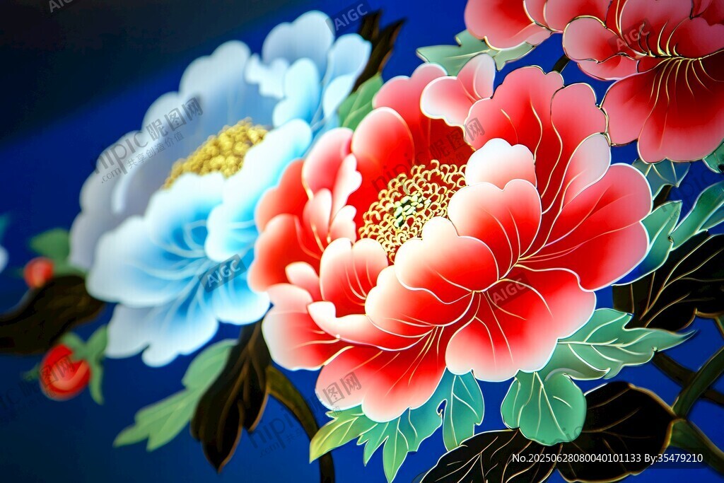 艷麗多彩牡丹花繪畫