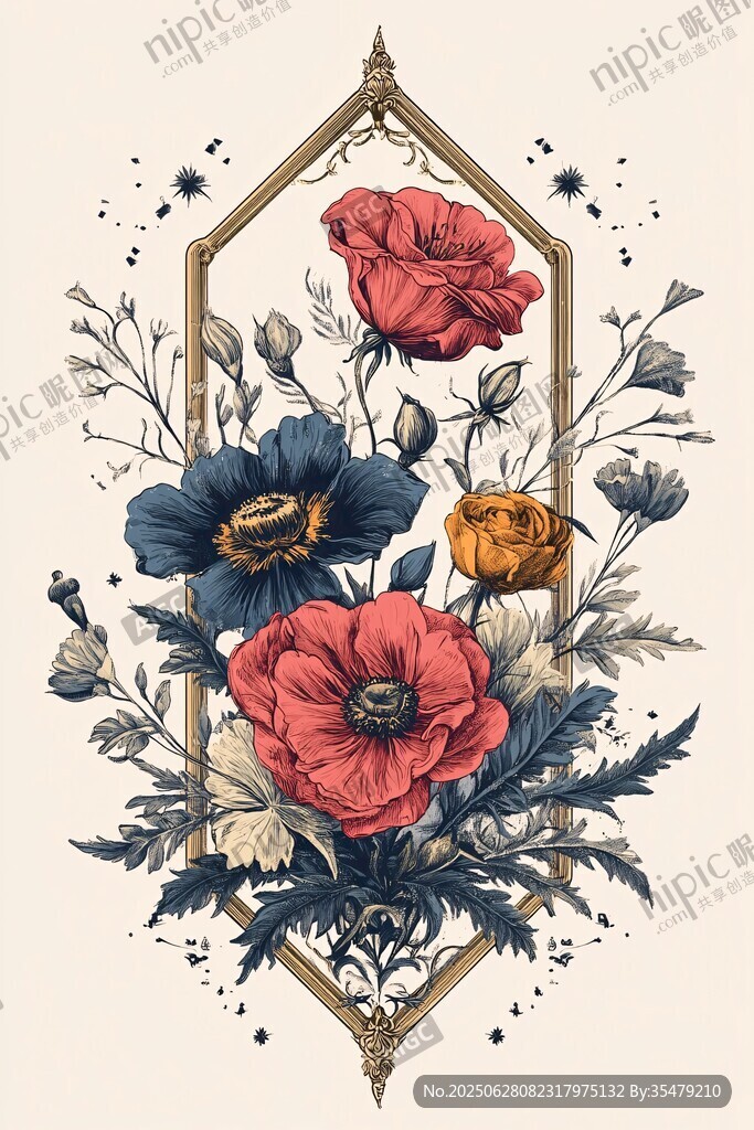 復(fù)古花卉裝飾插畫
