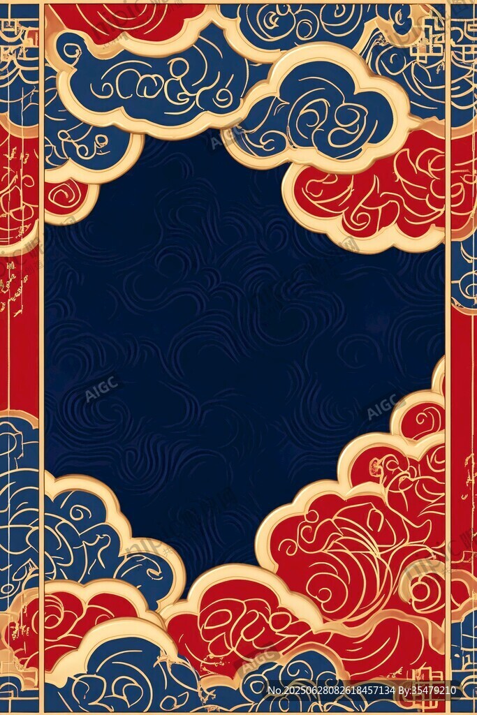 中式古典云紋邊框背景圖