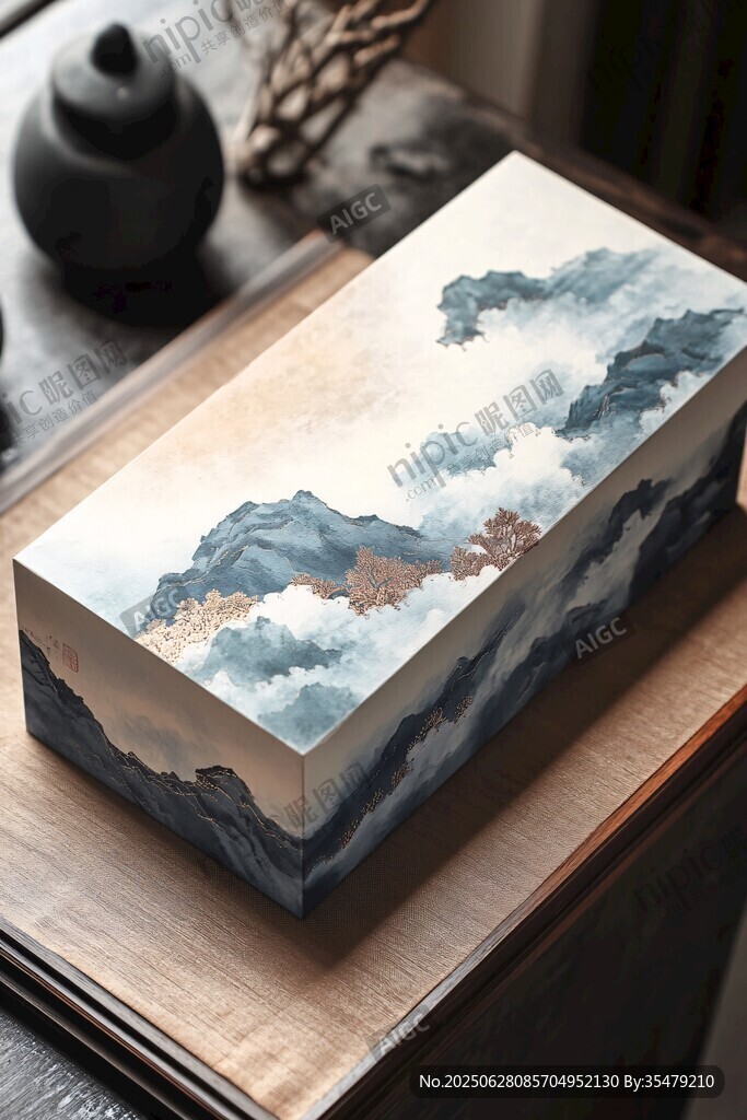 中式山水圖案精美收納盒