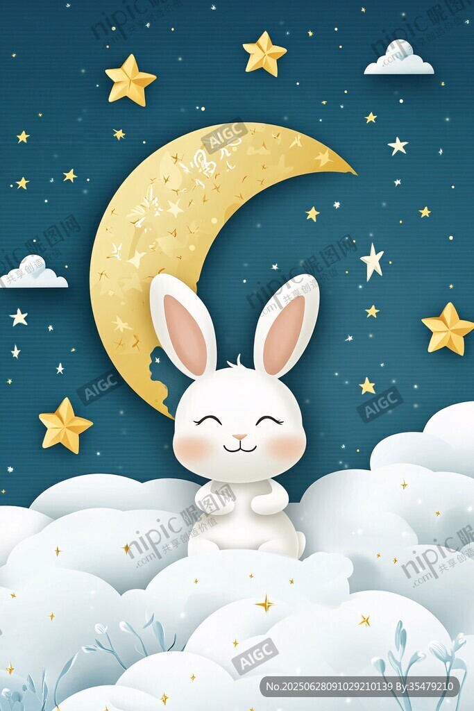 月夜萌兔坐云端