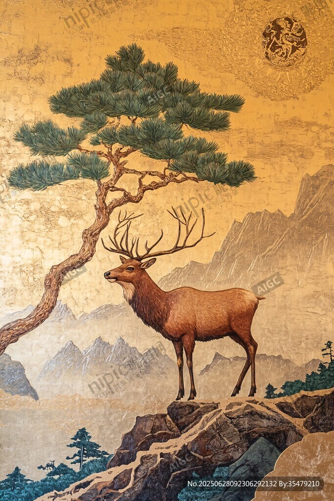 松鹿圖 中式山水間的祥瑞景象
