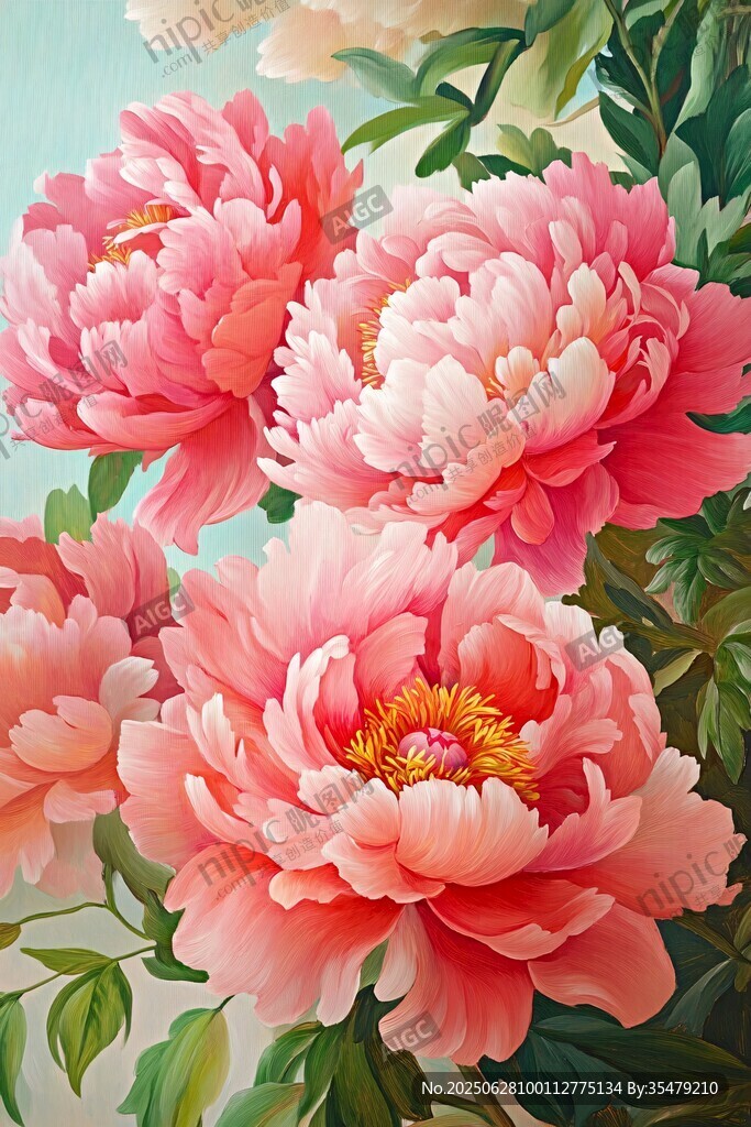 艷麗盛開的粉色牡丹花