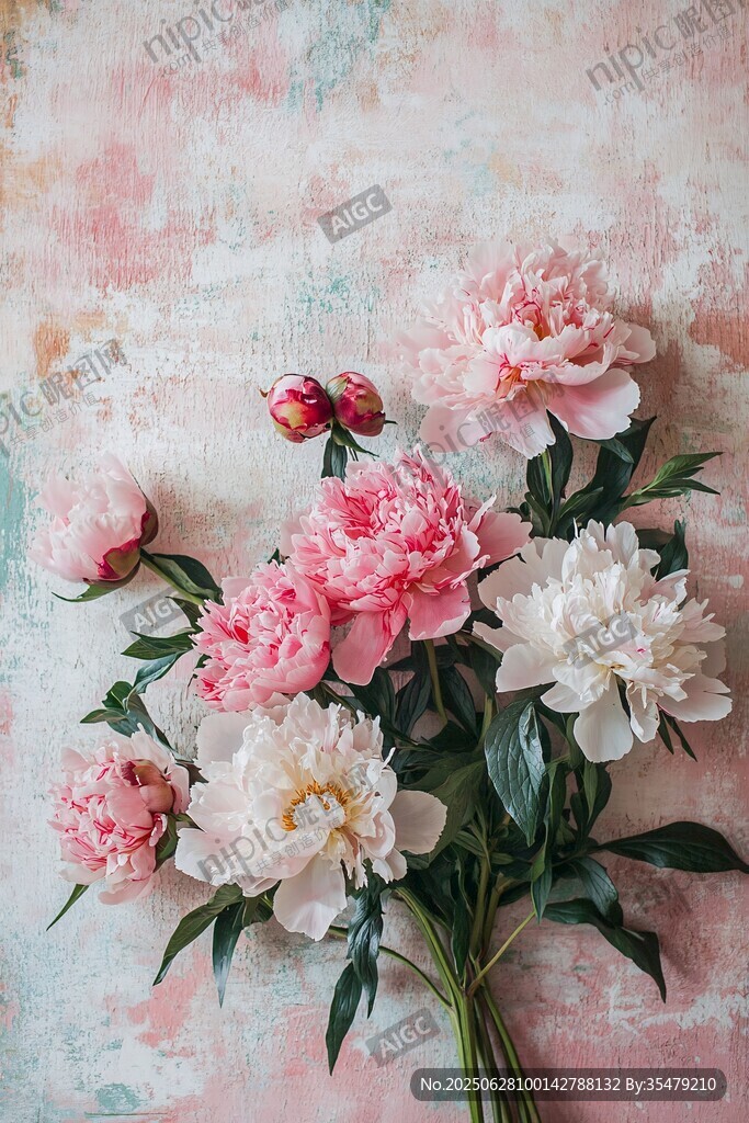 粉色系芍藥花清新靜物圖