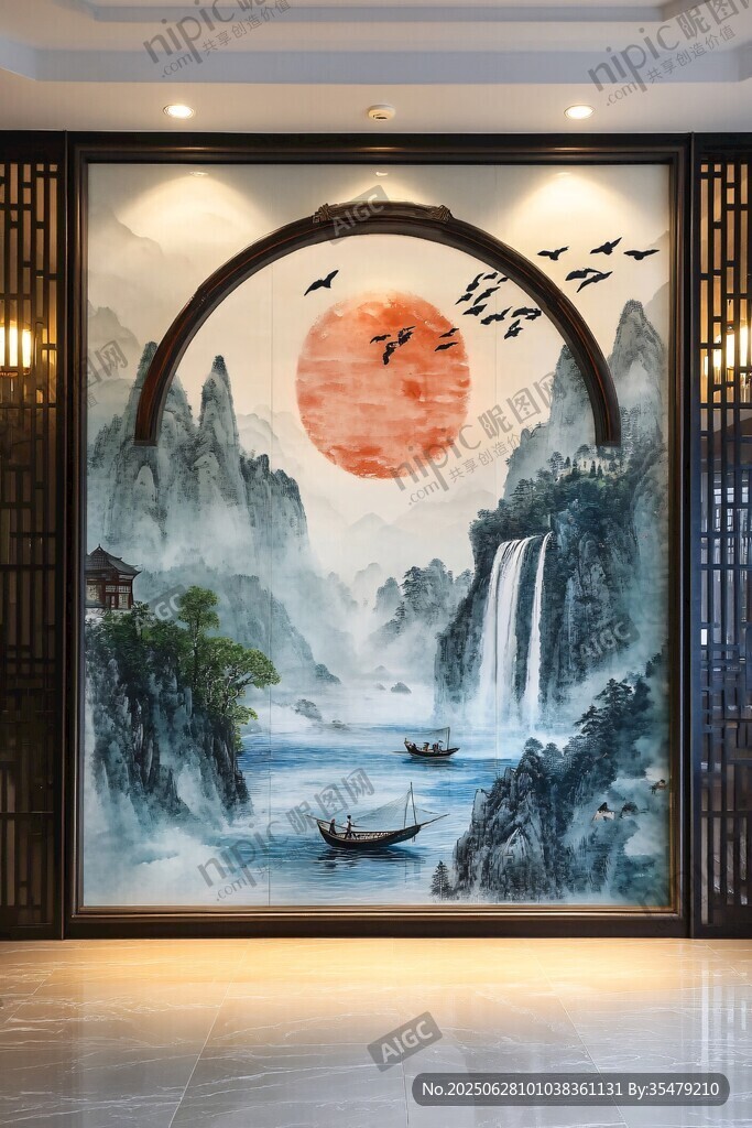 中式山水玄關壁畫藝術