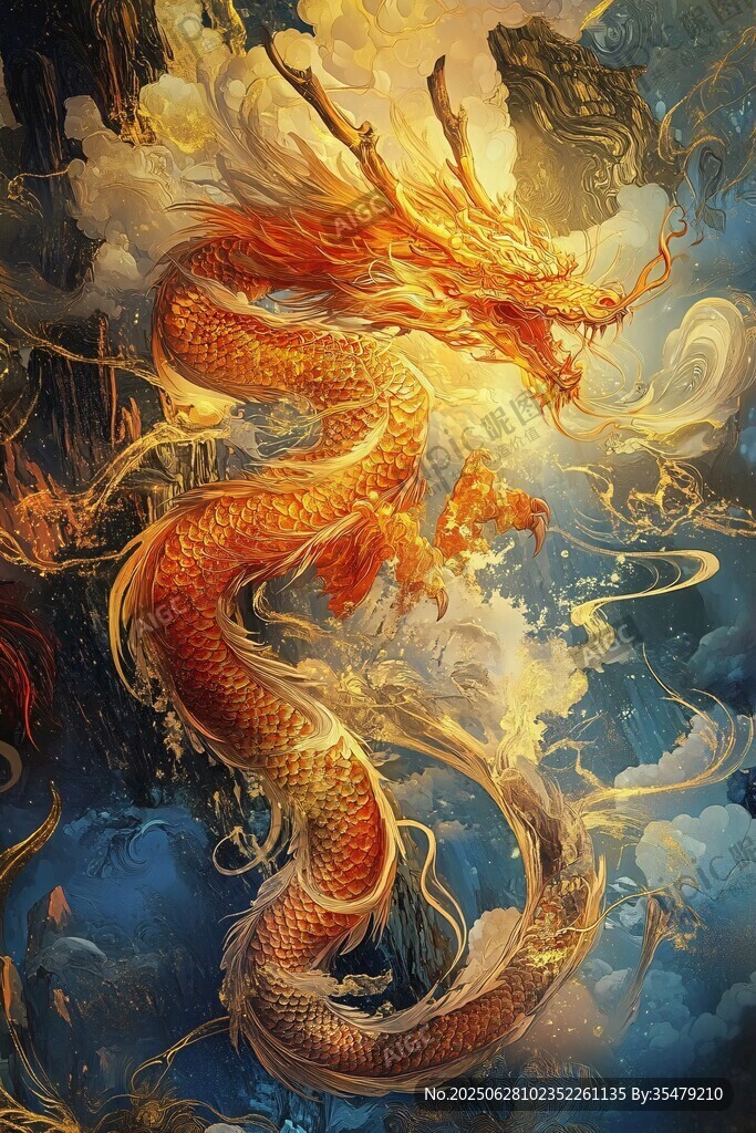 神龍翱翔于云海之中