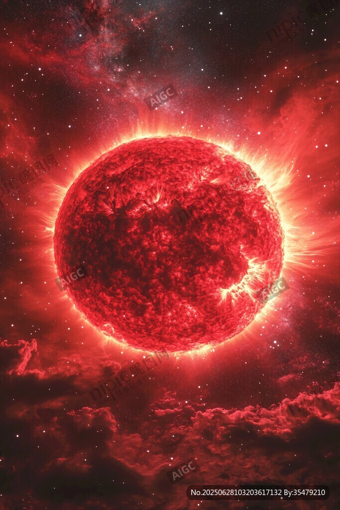 紅色熾熱太陽(yáng)的宇宙景象