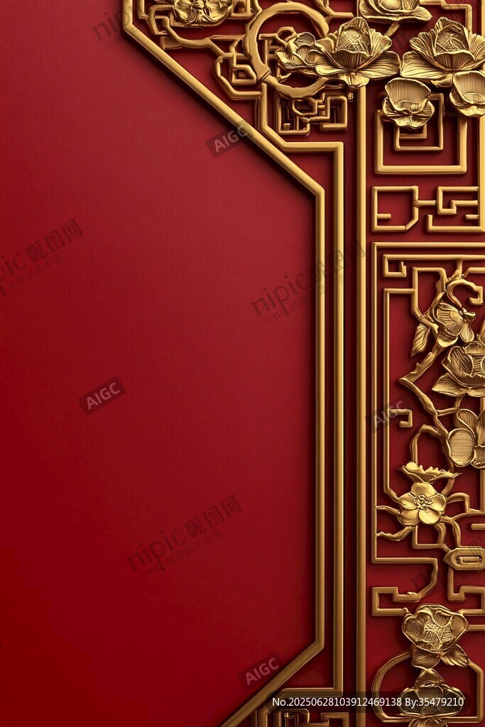中式紅金邊框傳統裝飾圖