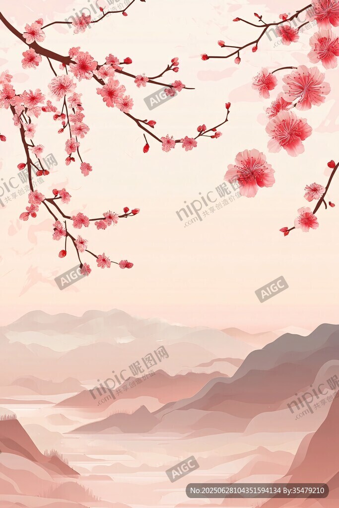 春日山景下的爛漫花枝