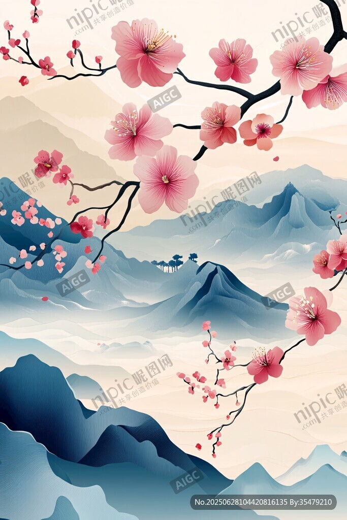 春日山景桃花爛漫圖