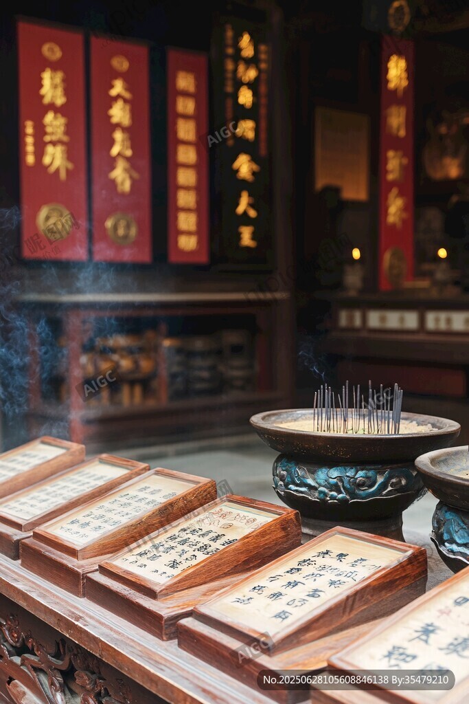 寺廟內(nèi)的祈福香火與牌位