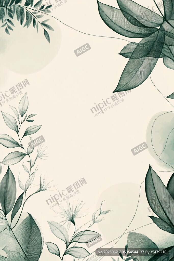 清新綠植邊框背景圖