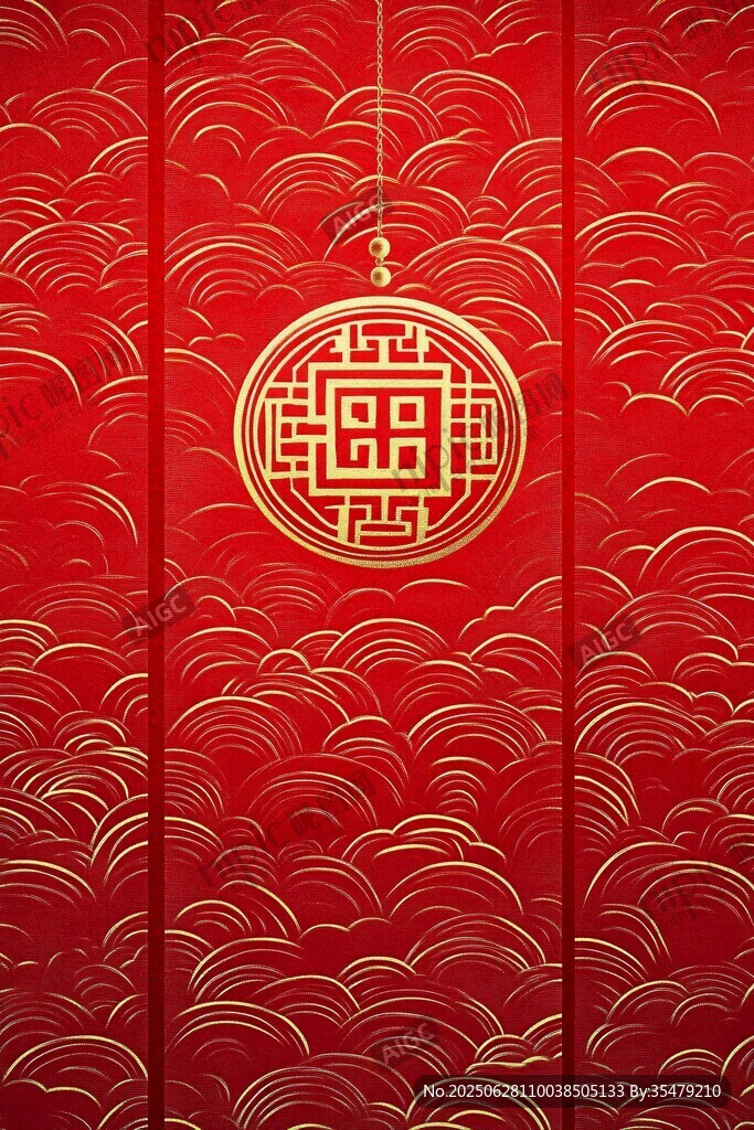 中式紅金祥云福字背景圖