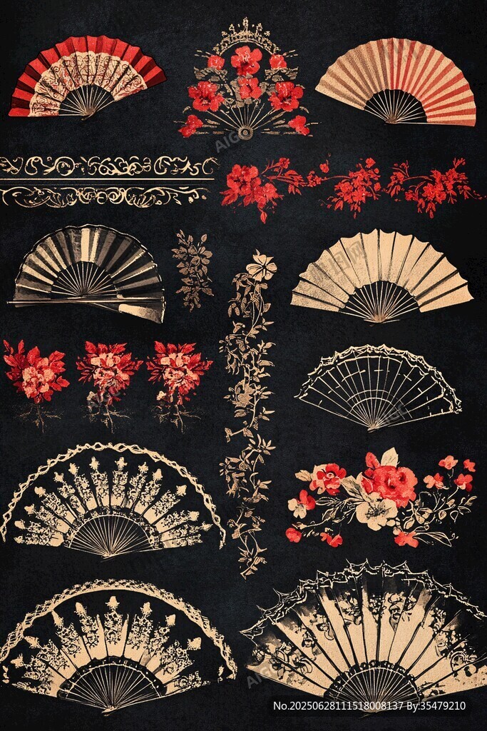 古典折扇花卉圖案素材集
