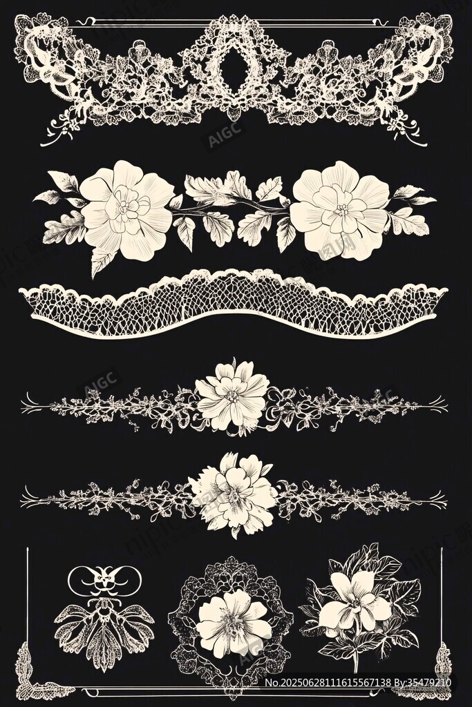 復(fù)古花卉蕾絲裝飾圖案集