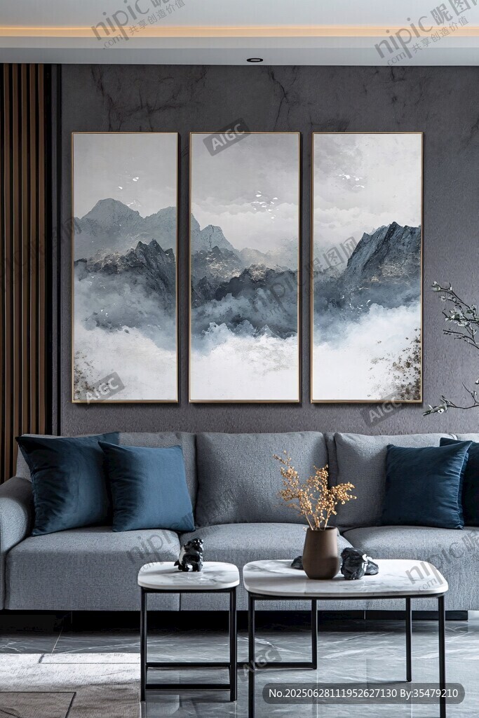 新中式客廳山水掛畫(huà)裝飾