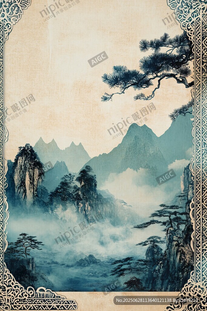 中式山水意境古風背景圖
