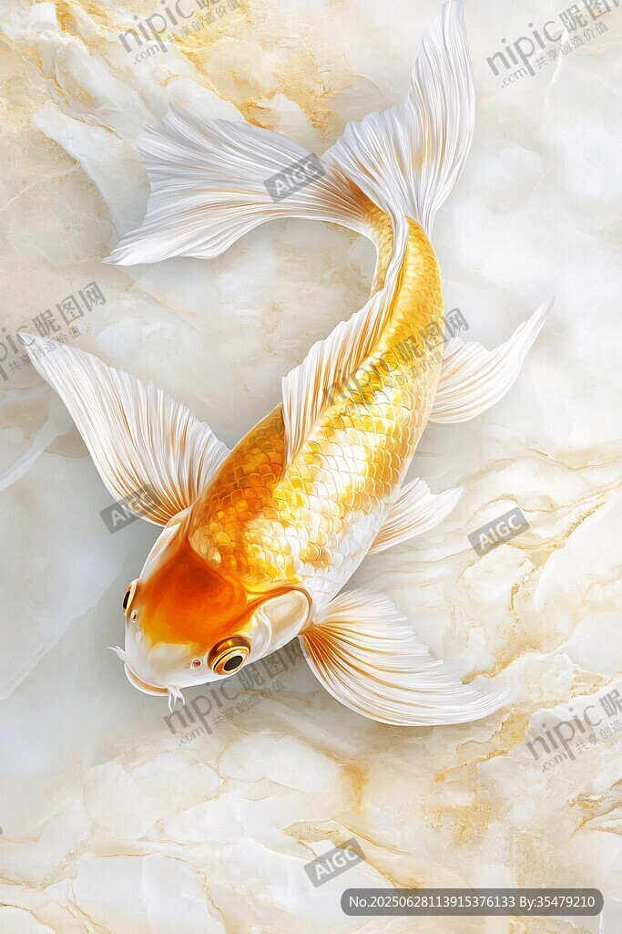 金白錦鯉游弋于紋理背景