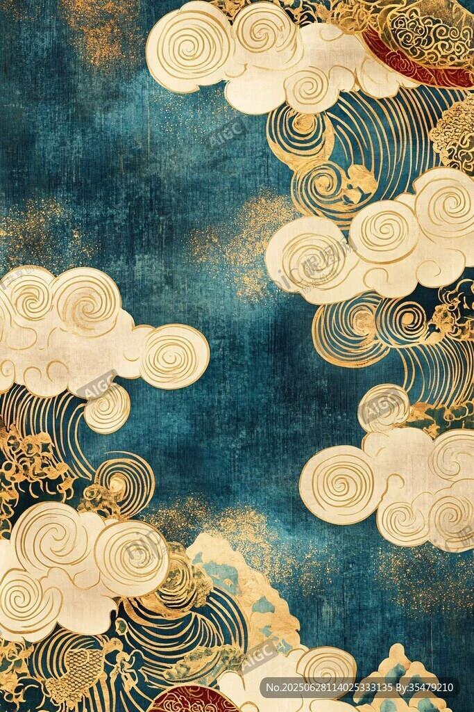 中式古典云紋海浪圖案