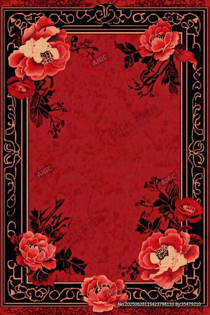 紅色花卉邊框古典背景圖