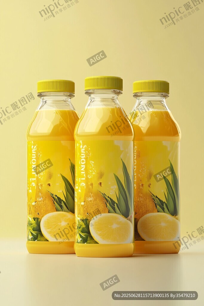 三瓶清新檸檬果汁飲品