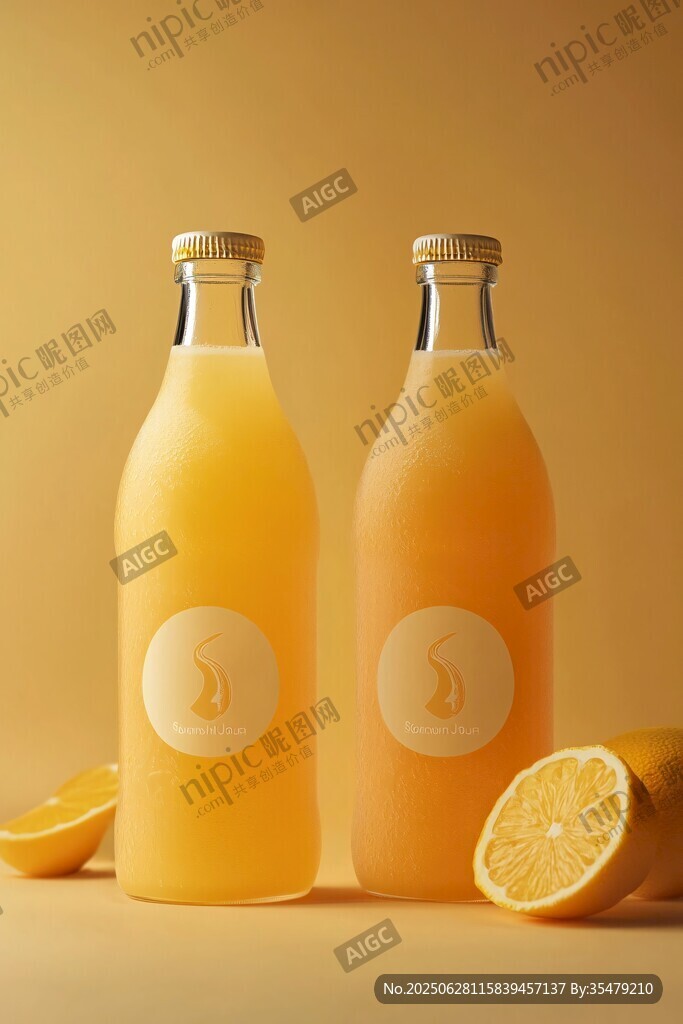 兩瓶鮮榨檸檬果汁展示