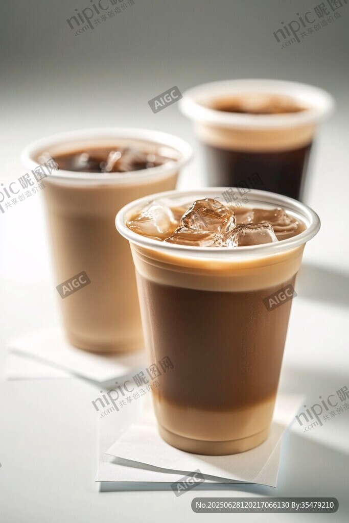 三杯冰咖啡飲品展示