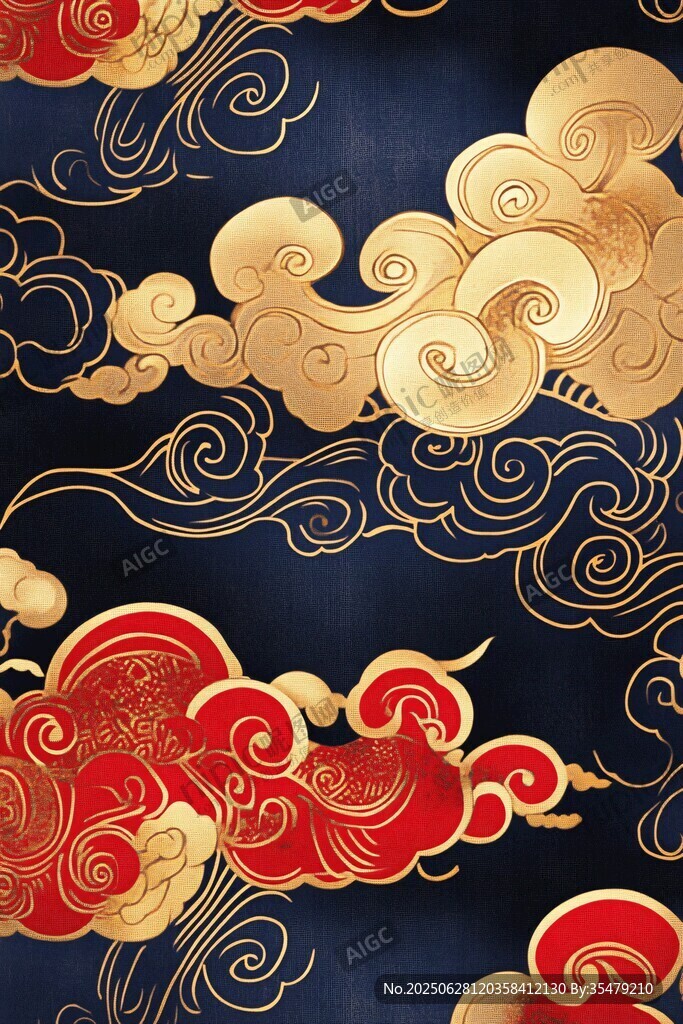 中式金紅祥云傳統(tǒng)紋樣
