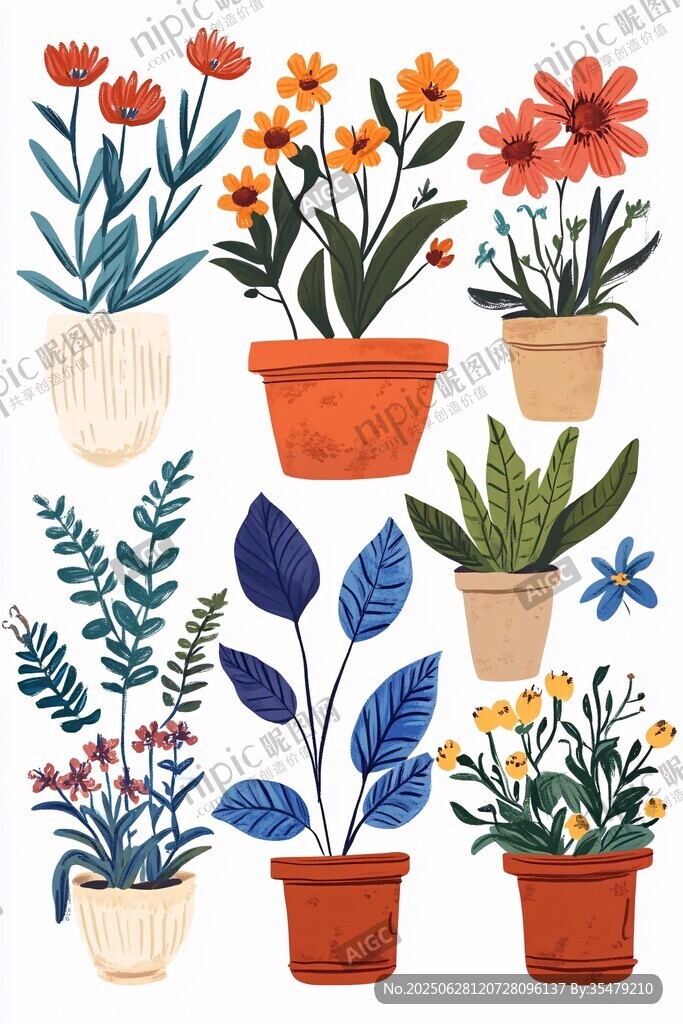 盆栽花卉插畫集合