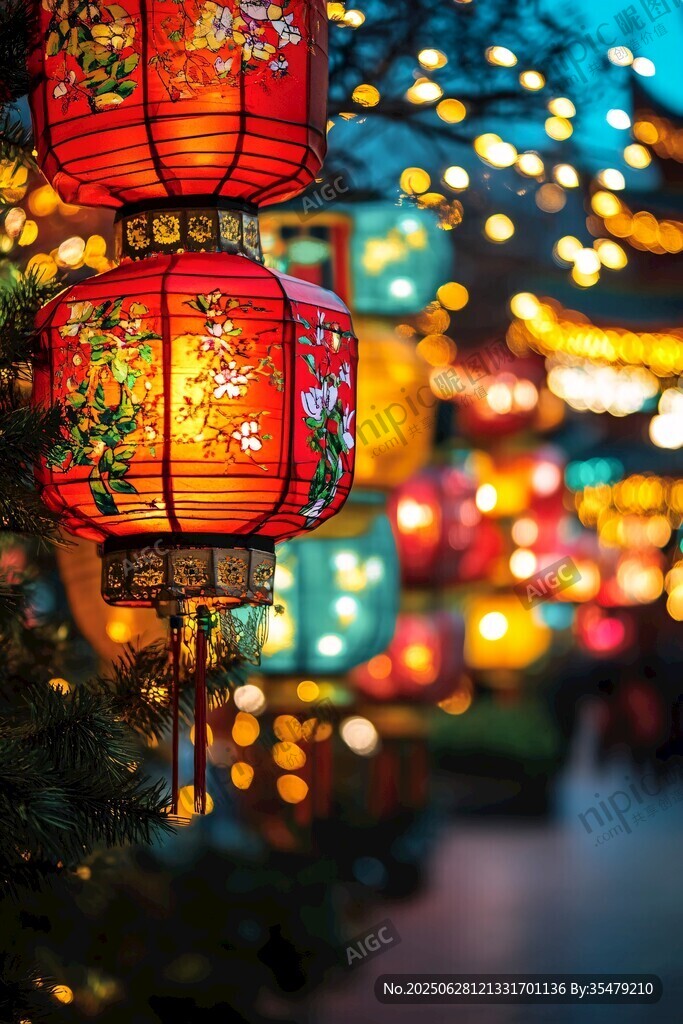 紅燈籠點(diǎn)亮絢爛夜景
