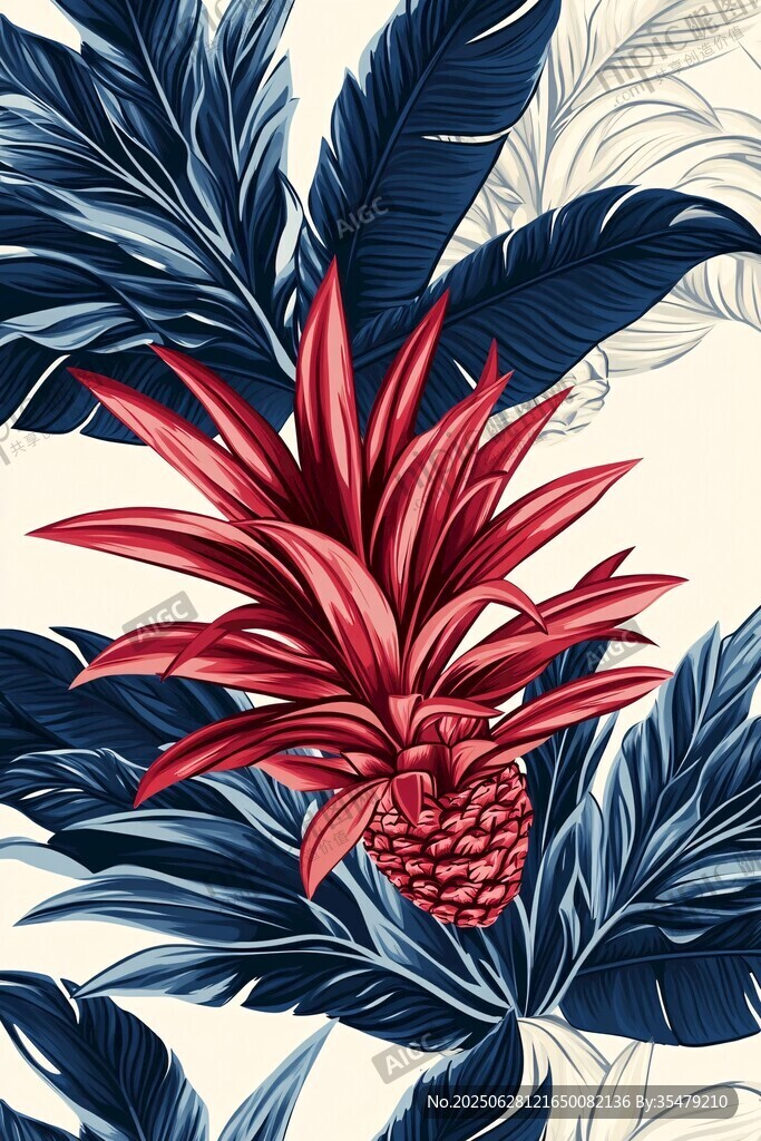 熱帶風(fēng)情菠蘿與葉插畫