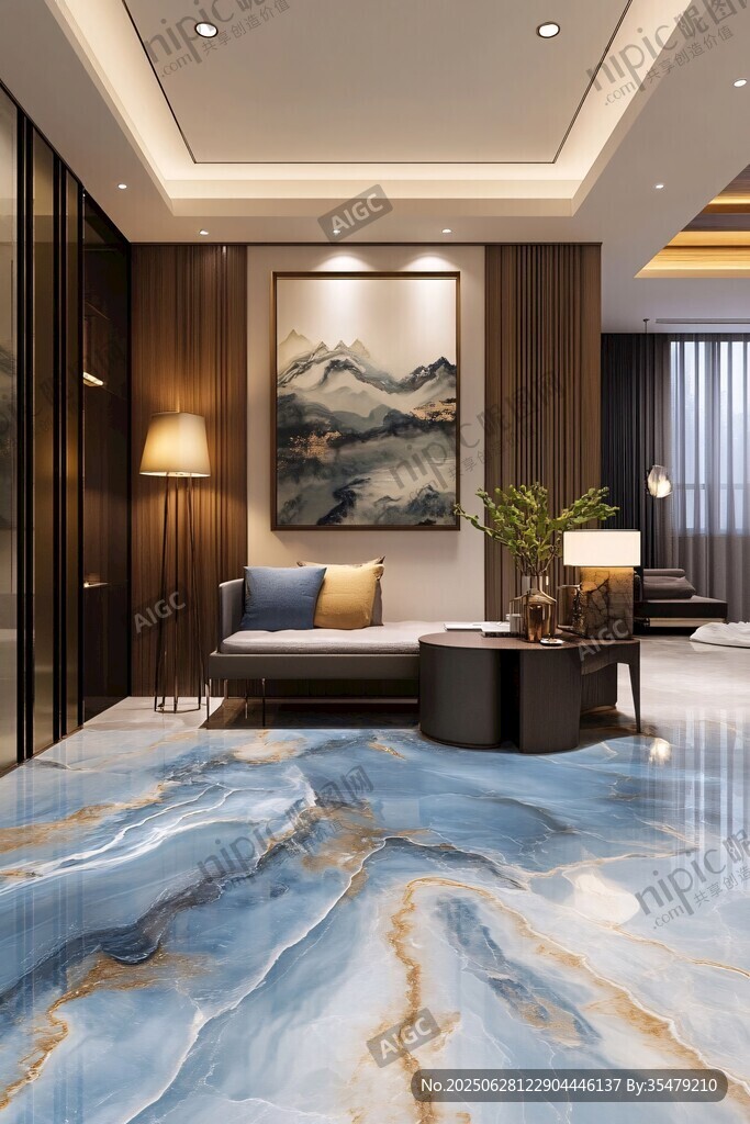 現(xiàn)代中式風(fēng)客廳大理石地面
