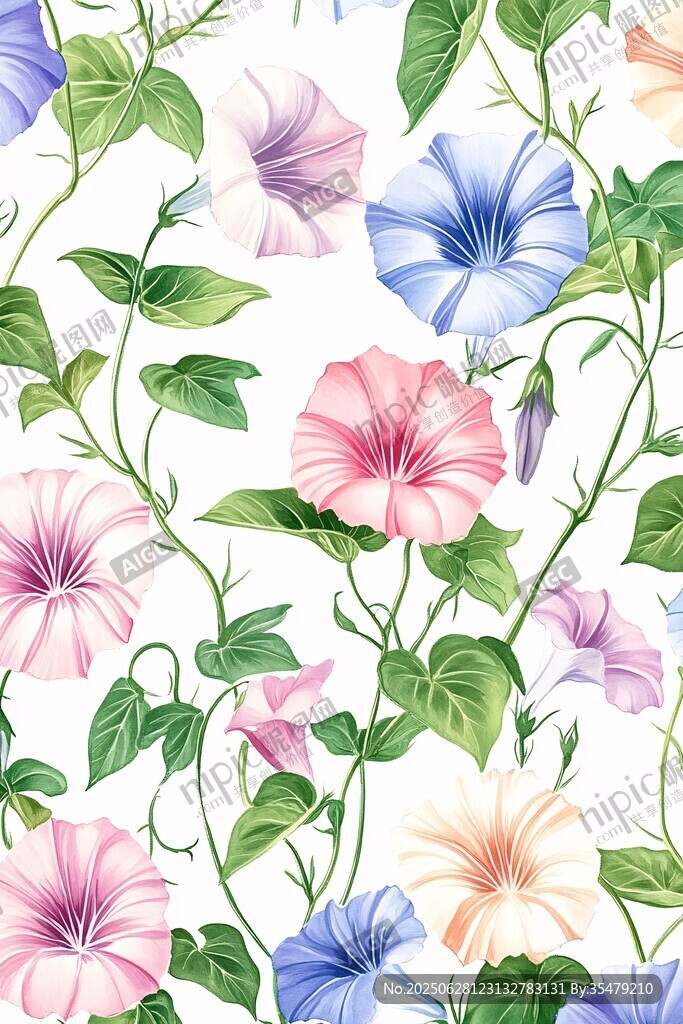 牽牛花花卉圖案無縫背景圖