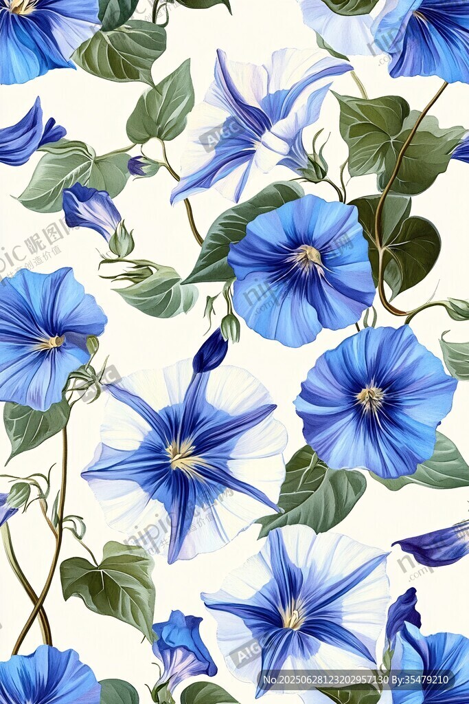 藍白牽牛花花卉圖案