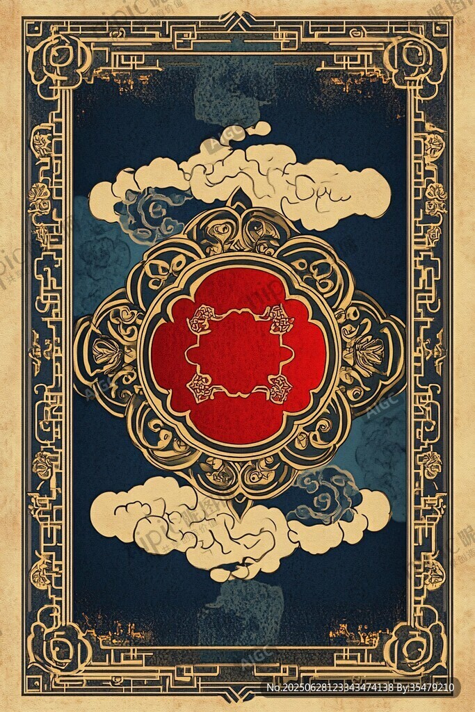中式古典云紋紅金裝飾圖案