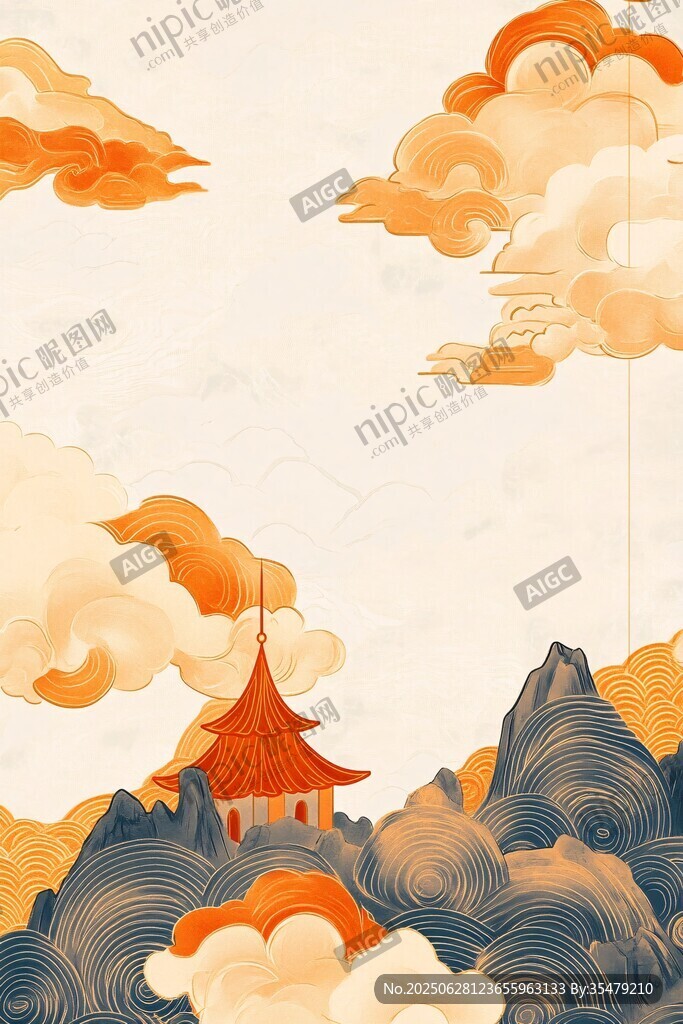 古風(fēng)云海中的紅亭美景