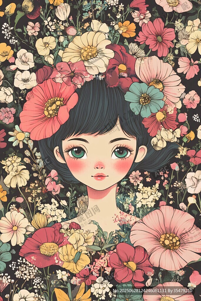 花中少女插畫