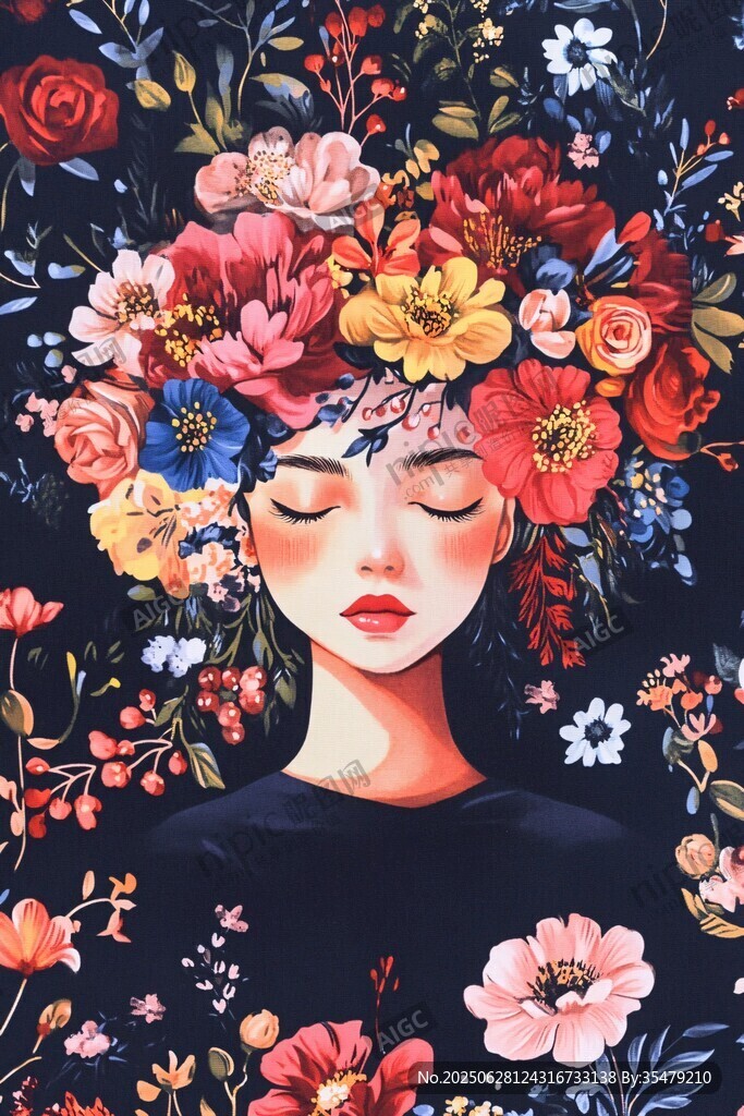 花飾少女夢幻插畫