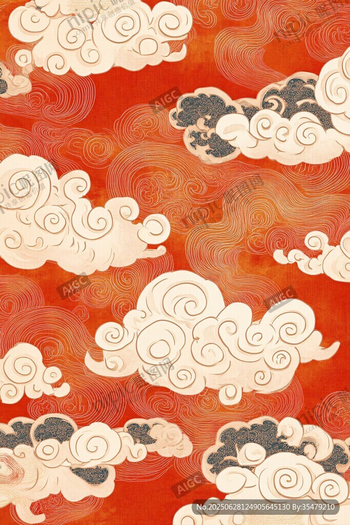 中式祥云紅底傳統圖案