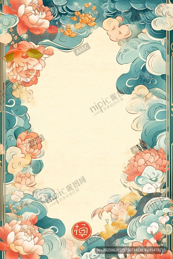 中式國風花卉云紋邊框圖