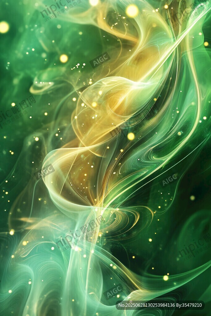 夢幻綠金煙霧抽象背景圖