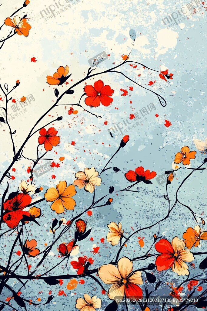 春日繁花爛漫插畫